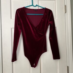 Michele Velvet Wrap Bodysuit - Deep Red